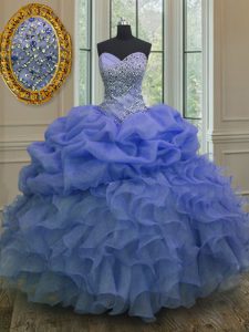 Pick Ups Sweetheart Sleeveless Lace Up Quinceanera Dress Blue Organza