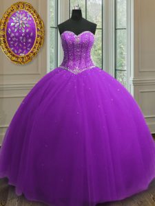 Purple Lace Up 15 Quinceanera Dress Beading and Sequins Sleeveless Floor Length