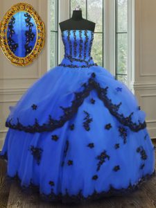 Sumptuous Blue Sleeveless Tulle Lace Up 15th Birthday Dress for Military Ball and Sweet 16 and Quinceanera