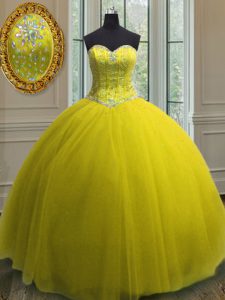 Sleeveless Beading and Sequins Lace Up Quince Ball Gowns