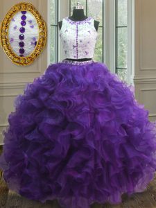 Purple Scoop Clasp Handle Appliques Ball Gown Prom Dress Sleeveless