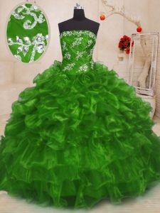 Strapless Sleeveless 15th Birthday Dress Floor Length Beading and Appliques Organza