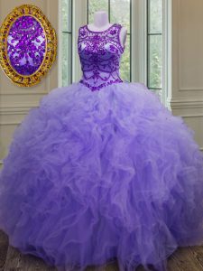 Luxurious Floor Length Ball Gowns Sleeveless Lavender Quinceanera Dresses Lace Up