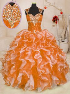 Romantic Multi-color Lace Up Quinceanera Gown Beading and Ruffles Sleeveless Floor Length