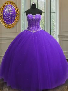 Amazing Tulle Sleeveless Floor Length Ball Gown Prom Dress and Beading and Sequins