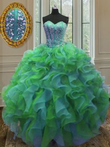 Multi-color Quince Ball Gowns Military Ball and Sweet 16 and Quinceanera and For with Beading and Ruffles Sweetheart Sleeveless Lace Up