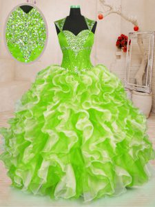 Glamorous Sweetheart Sleeveless Organza Ball Gown Prom Dress Beading and Ruffles Lace Up
