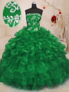 Top Selling Organza Sleeveless Floor Length Sweet 16 Dress and Beading and Appliques and Ruffles