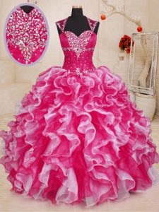 Extravagant Sleeveless Lace Up Floor Length Beading and Ruffles Ball Gown Prom Dress