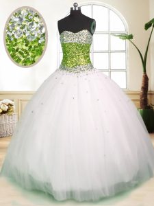 Sweetheart Sleeveless Lace Up Sweet 16 Quinceanera Dress White Tulle