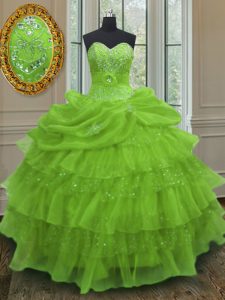 Extravagant Pick Ups Ruffled Floor Length Ball Gowns Sleeveless Yellow Green Vestidos de Quinceanera Lace Up