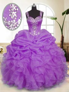 Lavender Sleeveless Beading and Ruffles and Pick Ups Floor Length Sweet 16 Dress