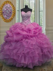 Organza Sleeveless Floor Length Quinceanera Dress and Beading and Ruffles and Pick Ups