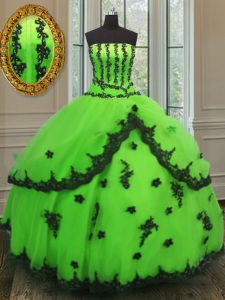 Quinceanera Dress Military Ball and Sweet 16 and Quinceanera and For with Appliques Strapless Sleeveless Lace Up