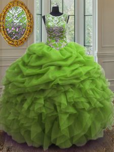 Fantastic Scoop Ball Gowns Beading and Ruffles and Pick Ups 15 Quinceanera Dress Lace Up Organza Sleeveless Floor Length