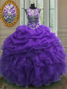 Delicate Pick Ups Ball Gowns Quinceanera Gowns Purple Scoop Organza Sleeveless Floor Length Lace Up