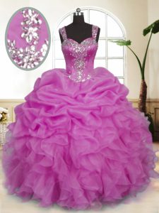 Graceful Lilac Sleeveless Beading and Ruffles and Pick Ups Floor Length Sweet 16 Dresses