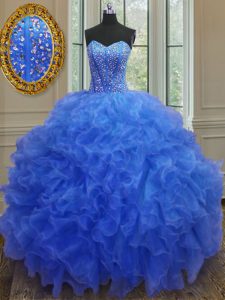 Floor Length Ball Gowns Sleeveless Blue 15 Quinceanera Dress Lace Up