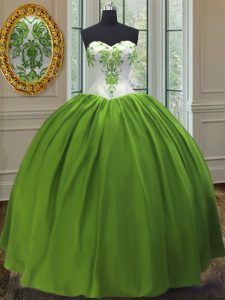 Floor Length Olive Green Vestidos de Quinceanera Taffeta Sleeveless Embroidery