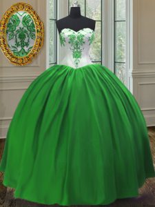 Taffeta Sweetheart Sleeveless Lace Up Embroidery Quinceanera Gown in Green