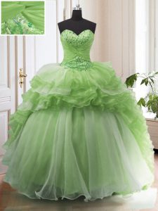 Ruffled Court Train Ball Gowns Ball Gown Prom Dress Sweetheart Organza Sleeveless With Train Lace Up