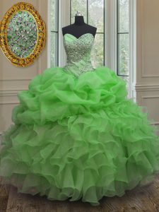 Edgy Floor Length Quinceanera Dress Organza Sleeveless Beading and Ruffles and Pick Ups