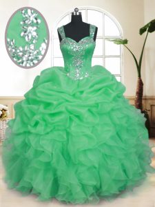 Organza Straps Sleeveless Zipper Beading and Ruffles and Pick Ups Quinceanera Gowns in
