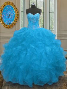 Elegant Blue Sleeveless Beading and Ruffles Sweet 16 Quinceanera Dress
