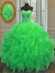 Graceful Green Organza Lace Up Sweet 16 Quinceanera Dress Sleeveless Floor Length Beading and Ruffles