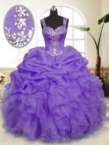 Dazzling Lavender Ball Gowns Beading and Ruffles and Pick Ups Sweet 16 Dress Zipper Organza Sleeveless Floor Length