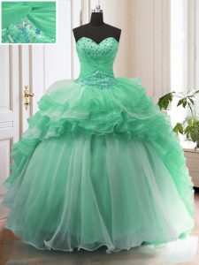 Elegant Apple Green Lace Up Sweetheart Beading Quinceanera Gowns Organza Sleeveless Sweep Train