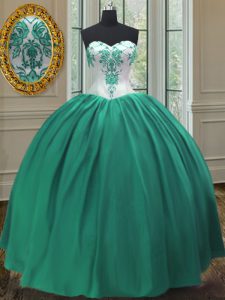 Fantastic Turquoise Sleeveless Embroidery Floor Length Quince Ball Gowns