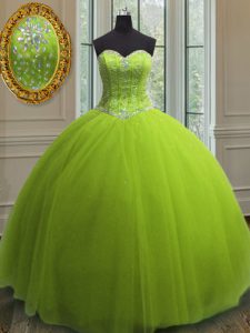 Yellow Green Sweetheart Lace Up Beading and Sequins Vestidos de Quinceanera Sleeveless