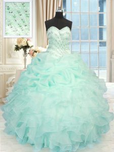 Eye-catching Apple Green Lace Up Quinceanera Gown Beading and Ruffles Sleeveless Floor Length