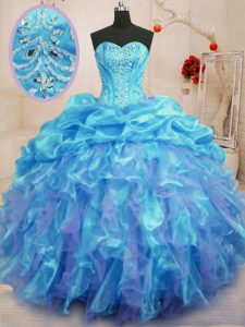 Exceptional Floor Length Ball Gowns Sleeveless Aqua Blue Quinceanera Dress Lace Up