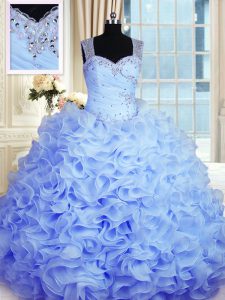 Baby Blue Zipper Sweetheart Beading and Ruffles Quinceanera Gowns Organza Sleeveless