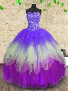 Floor Length Lace Up 15 Quinceanera Dress Multi-color for Military Ball and Sweet 16 and Quinceanera with Sequins