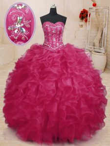 Noble Sweetheart Sleeveless Lace Up Quinceanera Dress Coral Red Organza