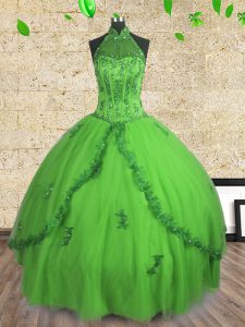 Attractive Halter Top Sleeveless Beading Floor Length Ball Gown Prom Dress