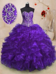 Stunning With Train Ball Gowns Sleeveless Purple Quinceanera Dress Sweep Train Lace Up