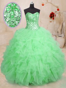 Extravagant Green Sleeveless Organza Lace Up 15th Birthday Dress for Military Ball and Sweet 16 and Quinceanera