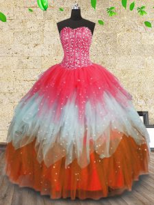 Excellent Ruffled Ball Gowns Sweet 16 Quinceanera Dress Multi-color Sweetheart Tulle Sleeveless Floor Length Lace Up