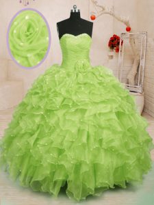 Sleeveless Beading and Ruffles and Hand Made Flower Lace Up Quinceanera Dress