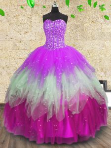Multi-color Tulle Lace Up Sweetheart Sleeveless Floor Length 15 Quinceanera Dress Beading and Ruffles and Ruffled Layers