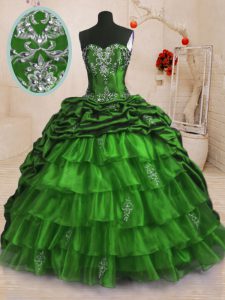Lace Up Sweetheart Beading and Appliques and Ruffled Layers and Pick Ups Quinceanera Gown Organza and Taffeta Sleeveless Sweep Train