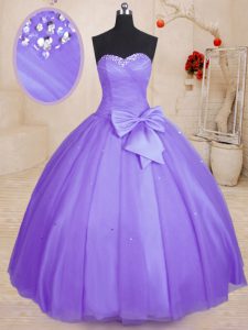 Discount Tulle Sweetheart Sleeveless Lace Up Beading and Bowknot Sweet 16 Dresses in Lavender