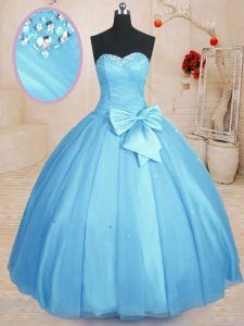 Cute Floor Length Ball Gowns Sleeveless Baby Blue 15 Quinceanera Dress Lace Up
