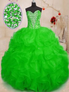 Green Sleeveless Beading and Ruffles Floor Length Ball Gown Prom Dress