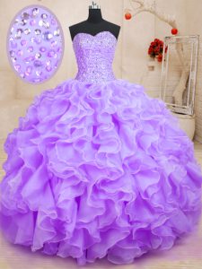 Suitable Sweetheart Sleeveless Lace Up Sweet 16 Dresses Lavender Organza