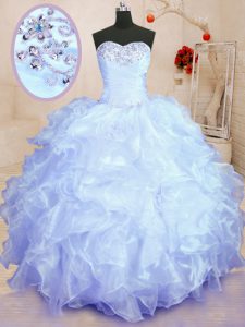 Clearance Lavender Lace Up Sweetheart Beading and Ruffles Ball Gown Prom Dress Organza Sleeveless
